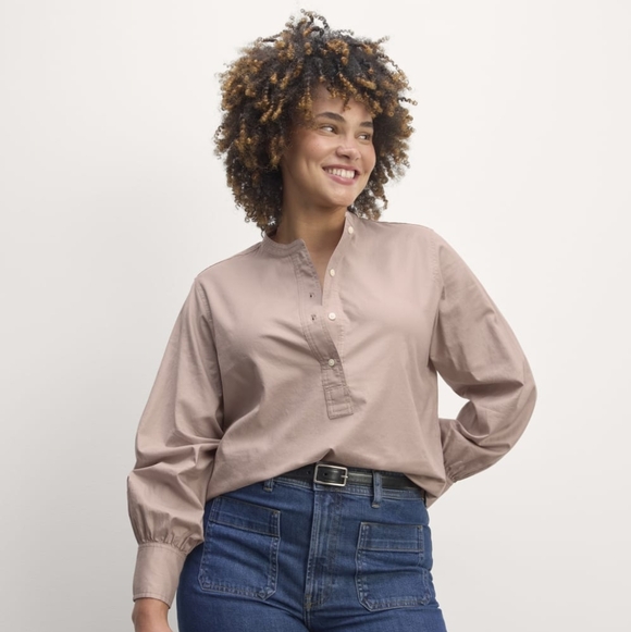 Everlane Shirt Women XL 16 Pink Button Up Silky Cotton Relaxed Oversized Henley